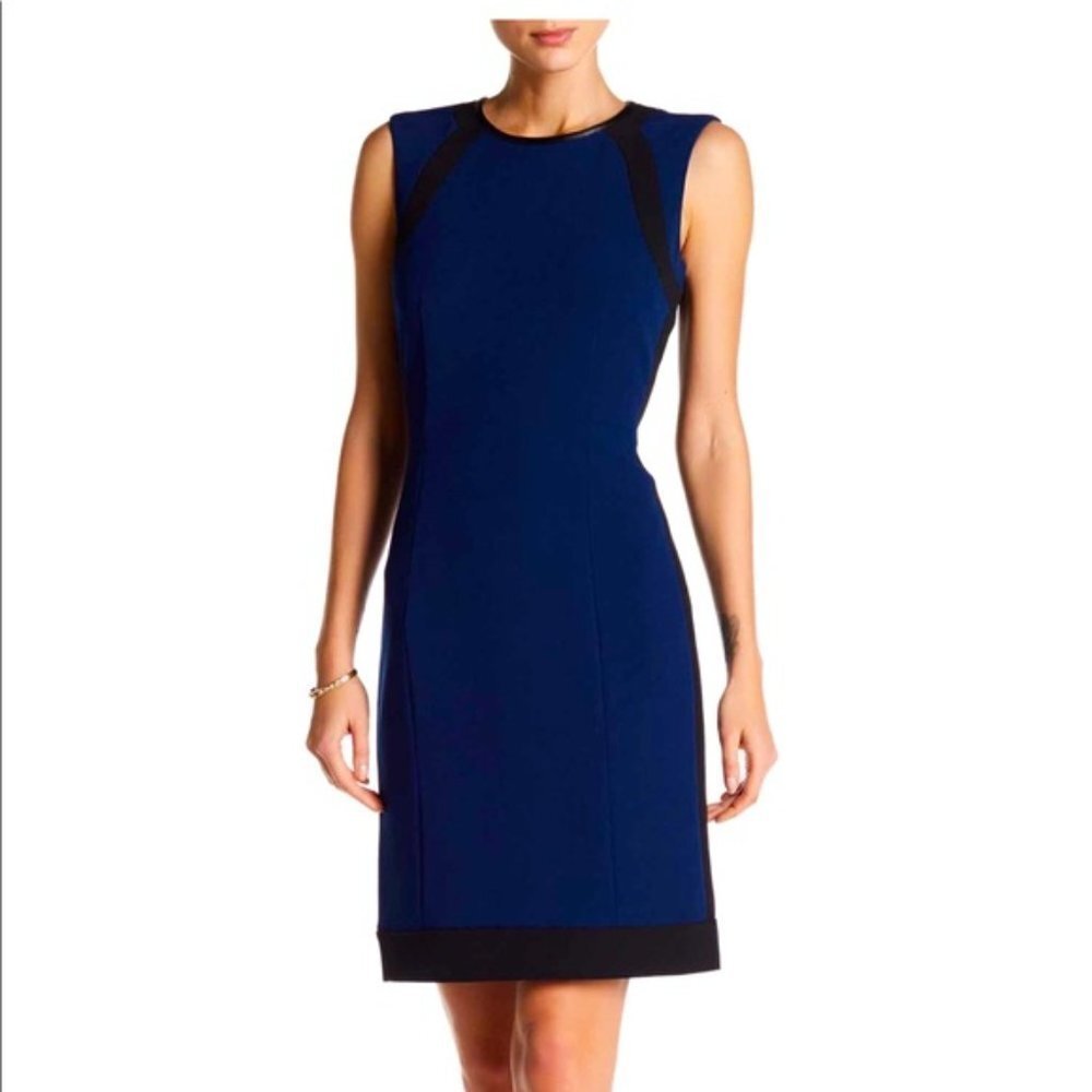 NWOT Tahari Navy Blue & Black Colorblock Sleeveless Sheath Dress Size 8
